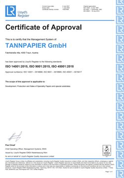 TANNPAPIER ISO OHSAS